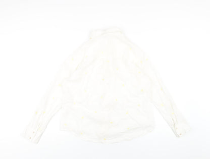 Pimkie Womens White Geometric Cotton Basic Button-Up Size 12 Collared