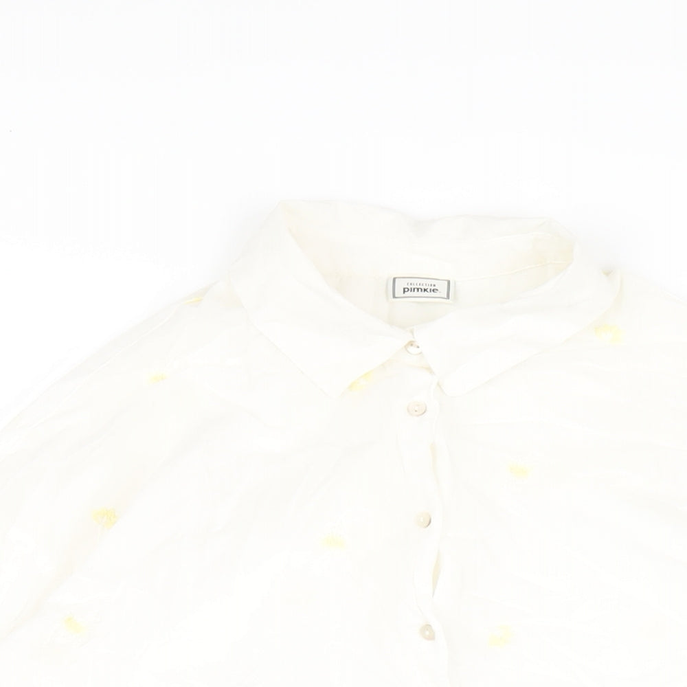 Pimkie Womens White Geometric Cotton Basic Button-Up Size 12 Collared