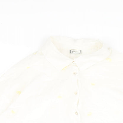 Pimkie Womens White Geometric Cotton Basic Button-Up Size 12 Collared