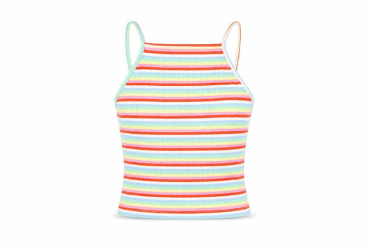 New Look Womens Multicoloured Striped Polyester Camisole T-Shirt Size 12 Square Neck