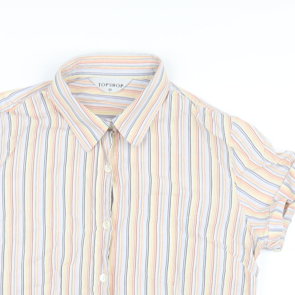 Topshop Womens Multicoloured Striped Cotton Basic Button-Up Size 10 Collared