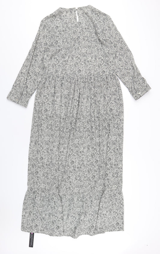 Roman Womens White Geometric Polyester A-Line Size 12 Round Neck Button