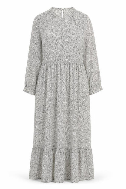 Front view of Roman women’s white geometric polyester a-line, size UK 12, round neck button