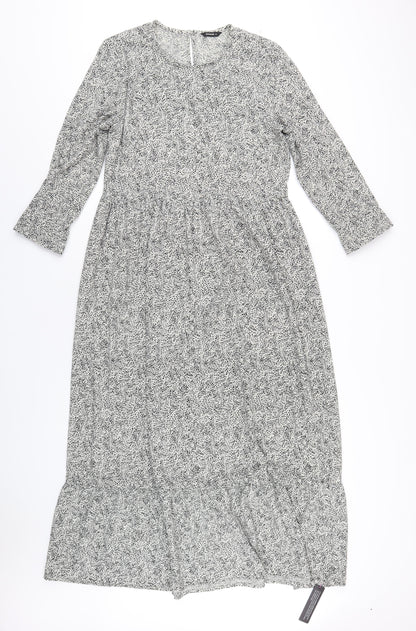 Back view of Roman women’s white geometric polyester a-line, size UK 12, round neck button