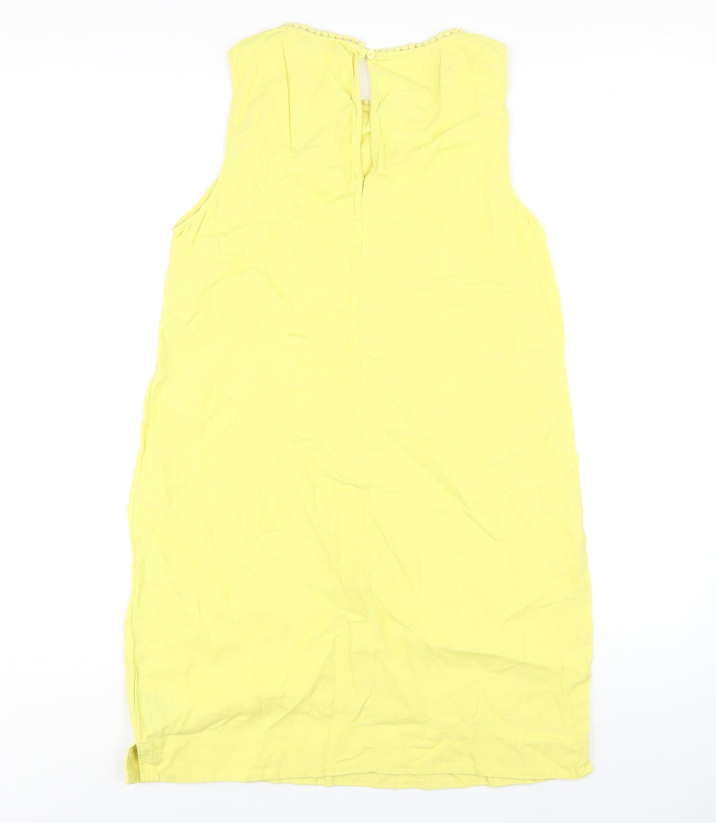 Marks and Spencer Womens Yellow Linen A-Line Size 14 Round Neck Button