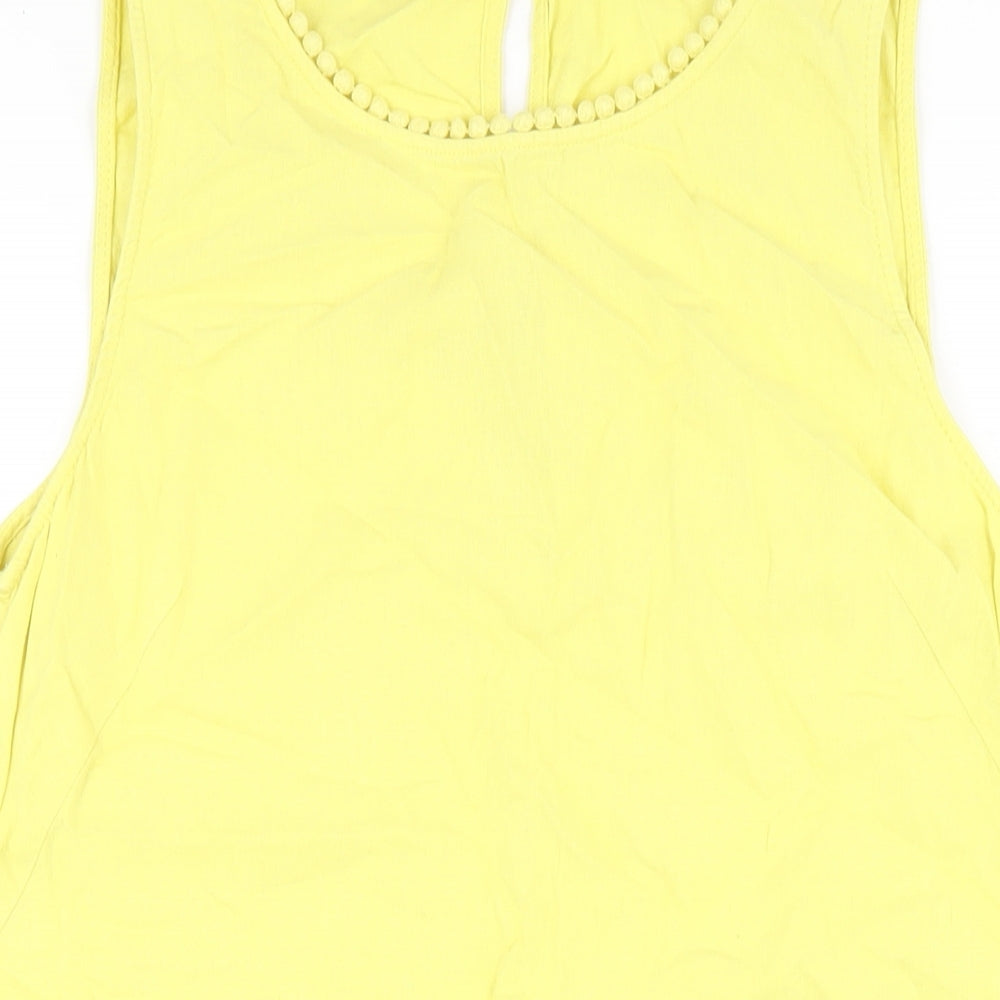 Marks and Spencer Womens Yellow Linen A-Line Size 14 Round Neck Button