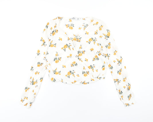 Hollister Womens White Floral Viscose Basic T-Shirt Size XS V-Neck