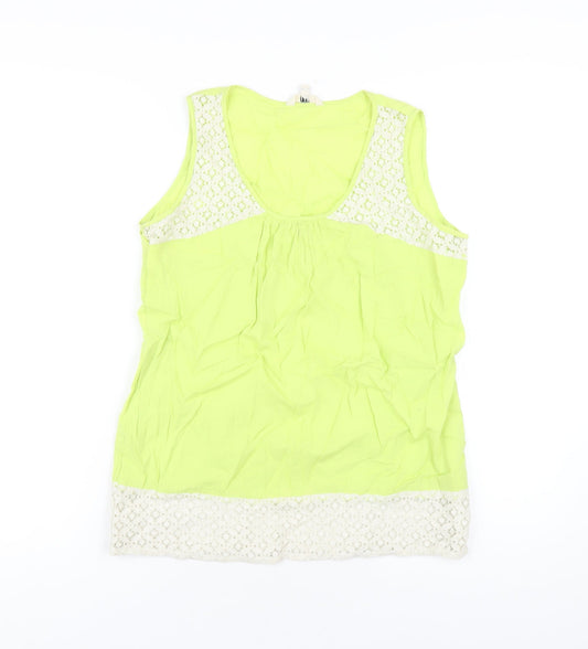 And Womens Green Cotton Basic Tank Size 14 Scoop Neck