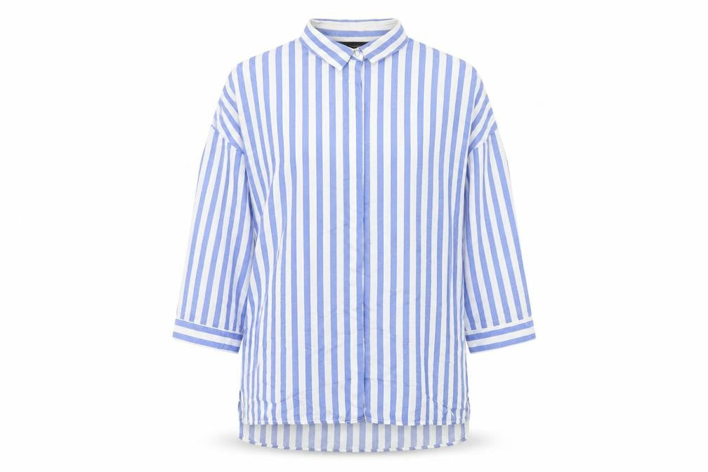 Zara Womens Blue Striped Polyester Basic Button-Up Size S Collared
