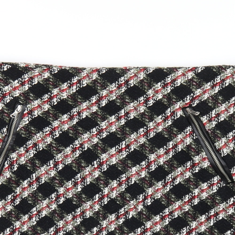 Zara Womens Multicoloured Plaid Cotton A-Line Skirt Size L Zip