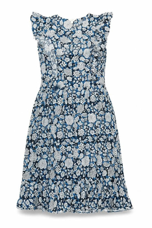 Monsoon Womens Blue Geometric Viscose A-Line Size L Round Neck Zip