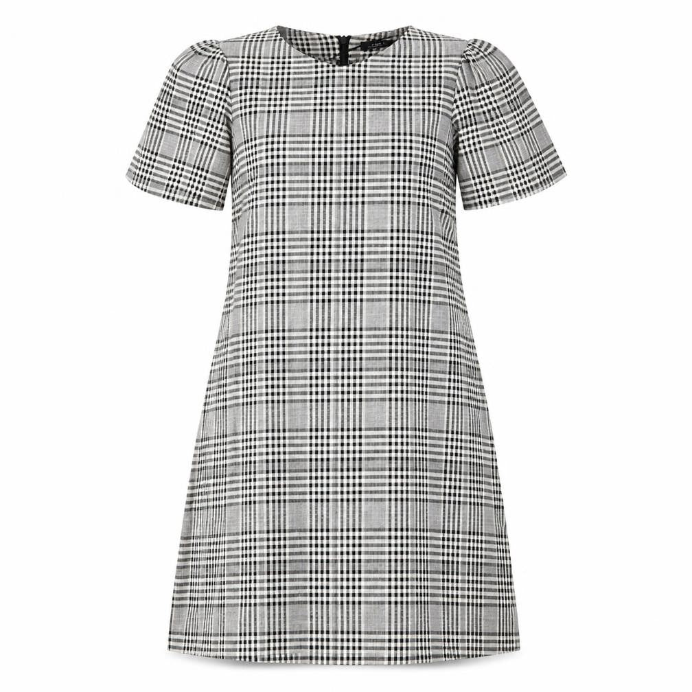 Zara Womens Grey Plaid Viscose A-Line Size S Round Neck Zip