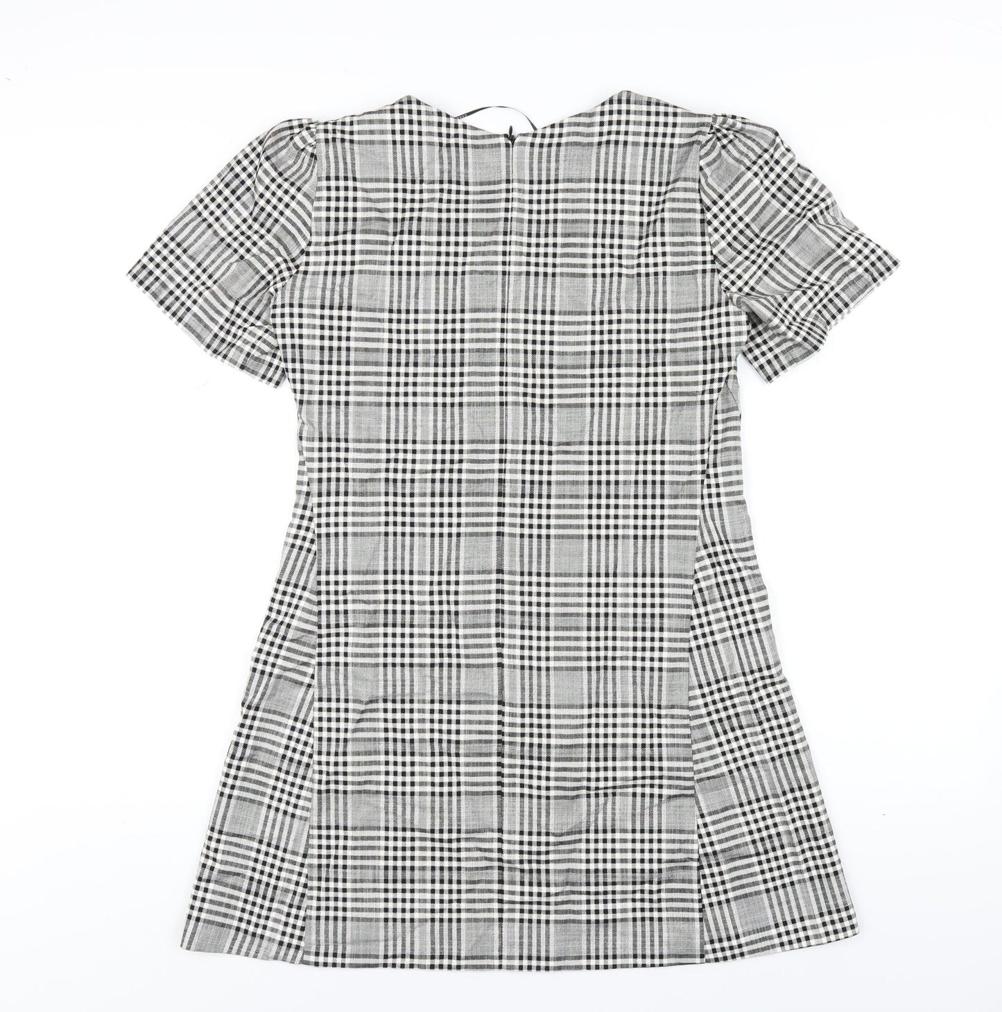 Zara Womens Grey Plaid Viscose A-Line Size S Round Neck Zip