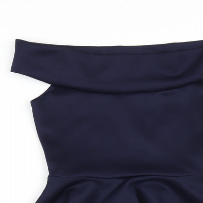 Boohoo Womens Blue Polyester A-Line Size 8 Off the Shoulder Pullover