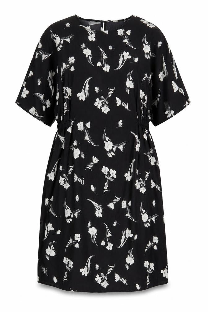 Lipsy Womens Black Floral Polyester A-Line Size 14 Round Neck Button