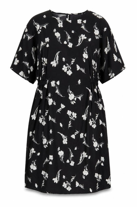 Lipsy Womens Black Floral Polyester A-Line Size 14 Round Neck Button