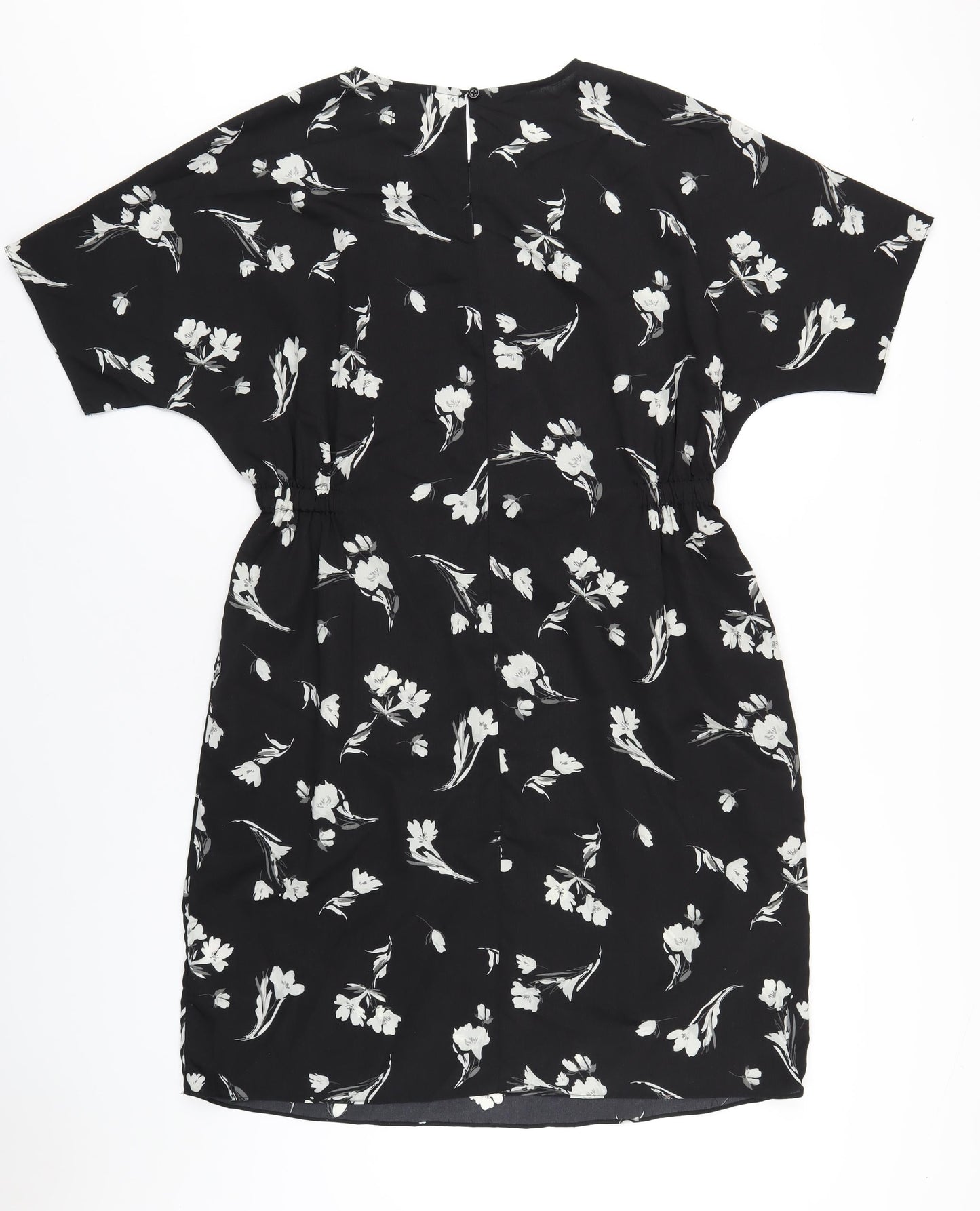 Lipsy Womens Black Floral Polyester A-Line Size 14 Round Neck Button