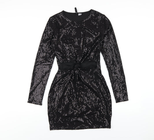 H&M Womens Black Polyester Mini Size S Round Neck Pullover