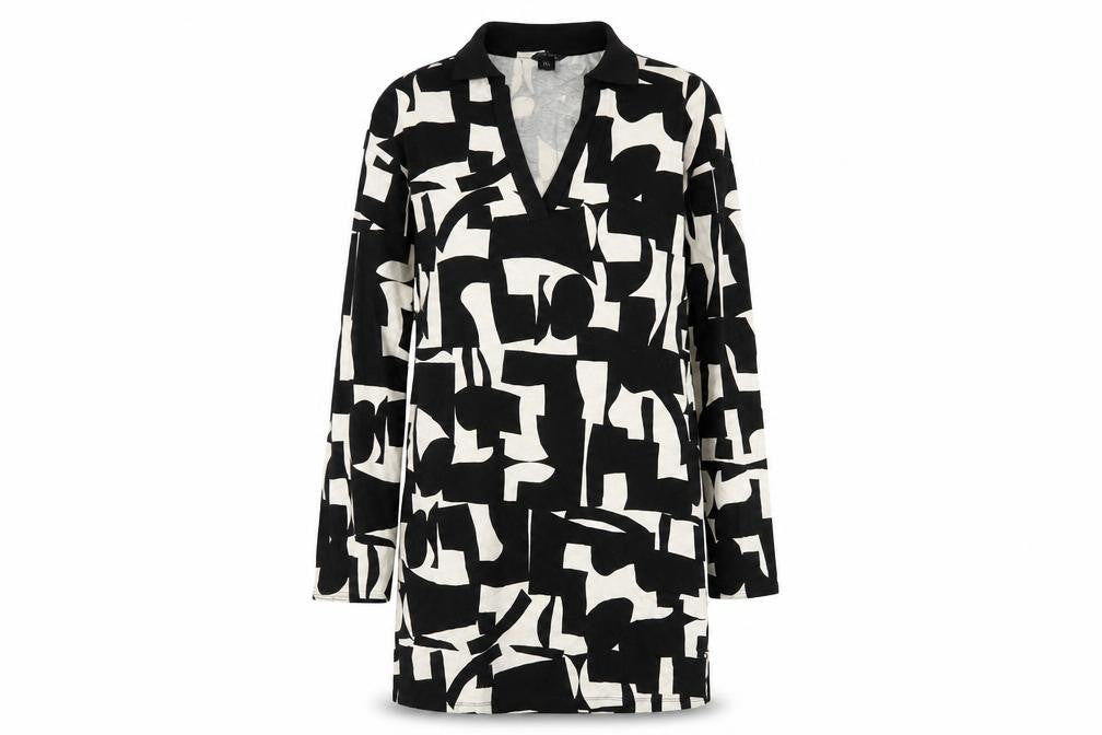Monki Womens Black Geometric Cotton A-Line Size XS V-Neck Pullover