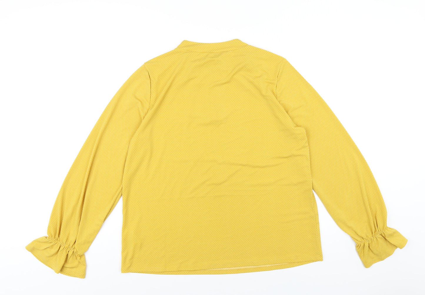Adrianna Papell Womens Yellow Polka Dot Polyester Basic T-Shirt Size L Mock Neck