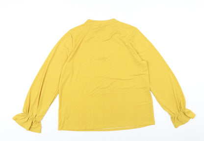 Adrianna Papell Womens Yellow Polka Dot Polyester Basic T-Shirt Size L Mock Neck