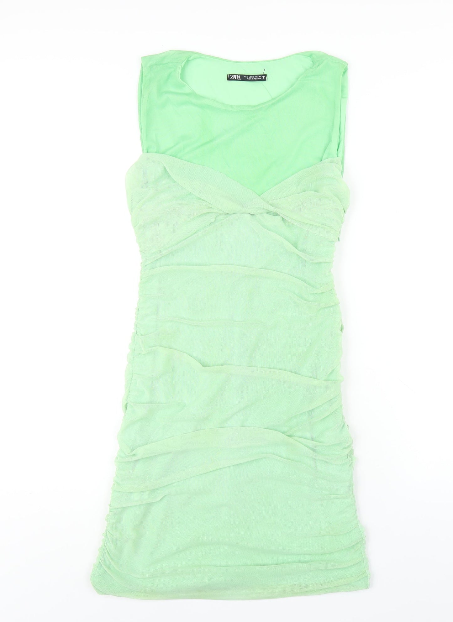 Zara Womens Green Polyester Bodycon Size XL Round Neck Pullover