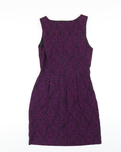 Oasis Womens Purple Polyester A-Line Size 8 Round Neck Zip