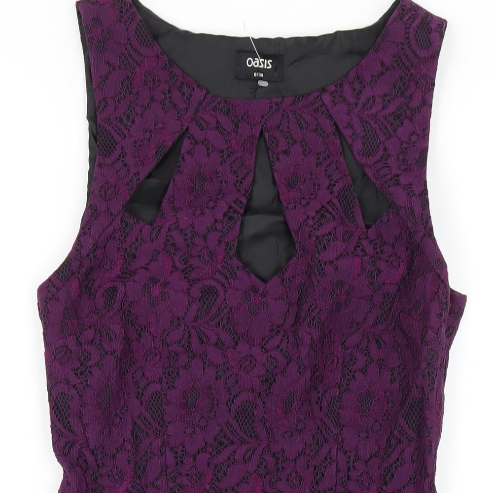 Oasis Womens Purple Polyester A-Line Size 8 Round Neck Zip