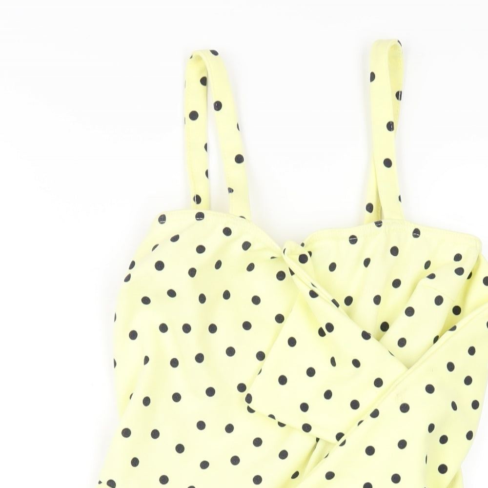 Boohoo Womens Yellow Polka Dot Polyester A-Line Size 8 Sweetheart Pullover