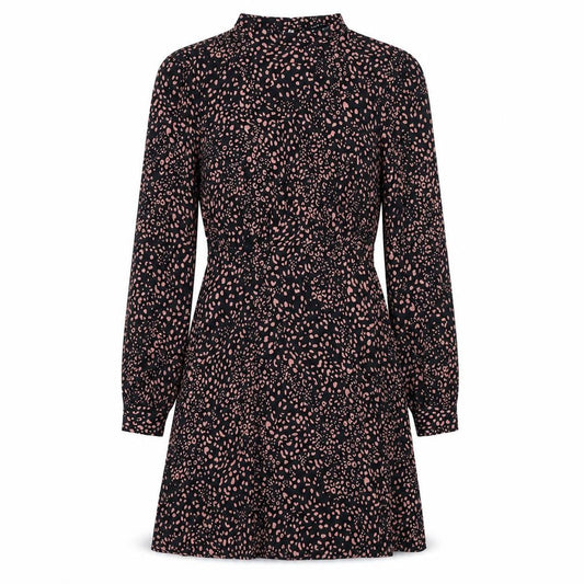 New Look Womens Black Geometric Viscose A-Line Size 8 Mock Neck Button