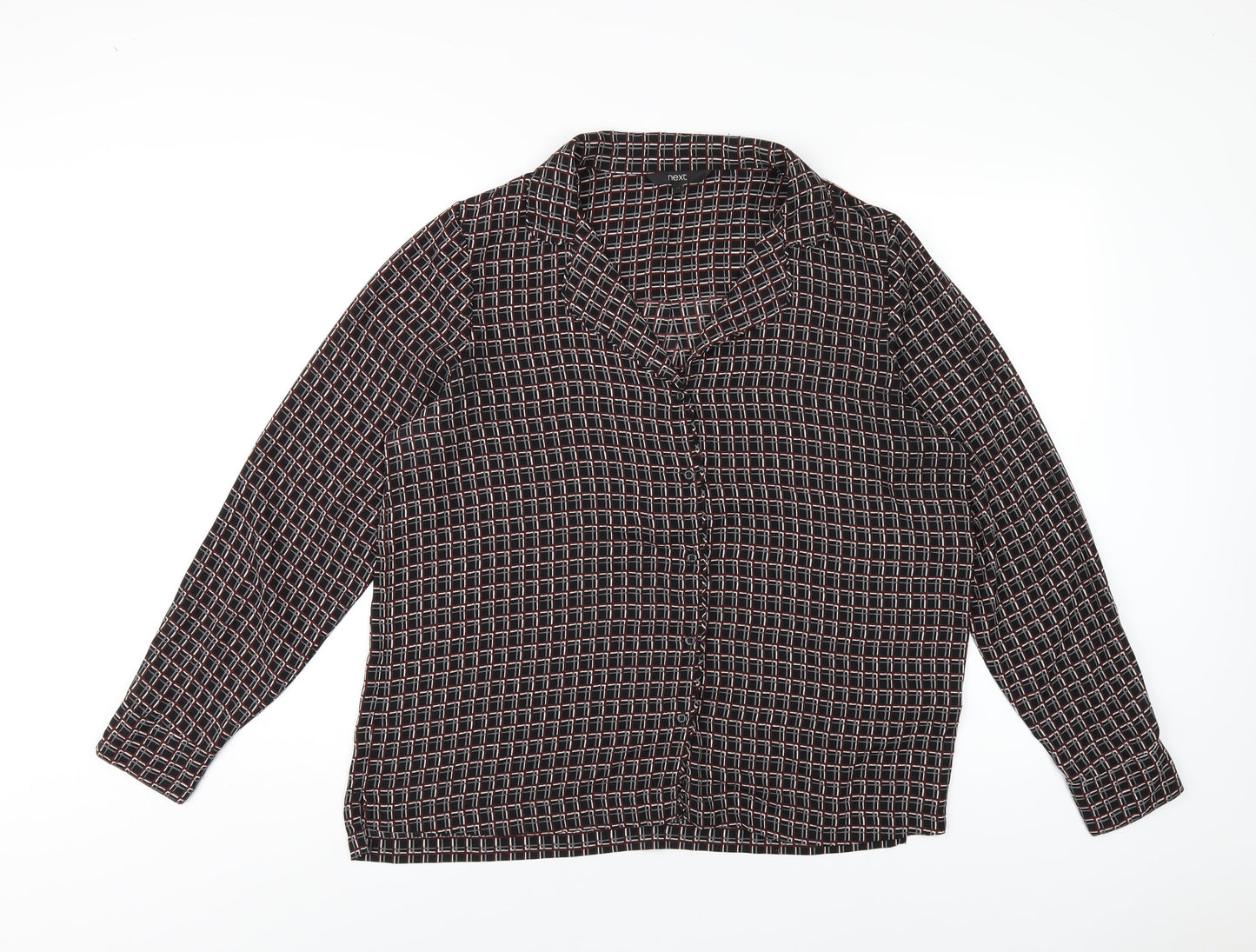NEXT Womens Black Geometric Polyester Basic Button-Up Size 14 Collared