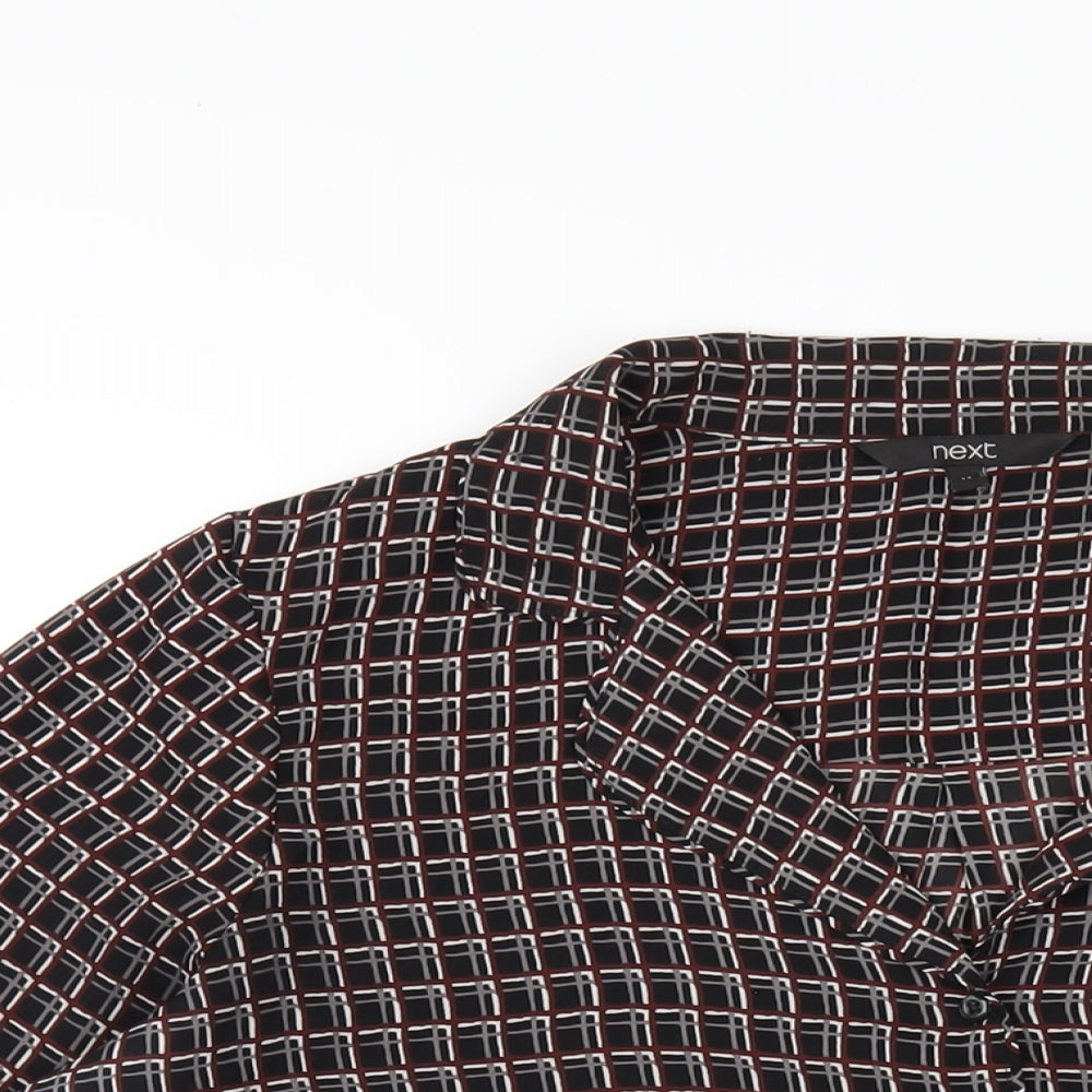 NEXT Womens Black Geometric Polyester Basic Button-Up Size 14 Collared