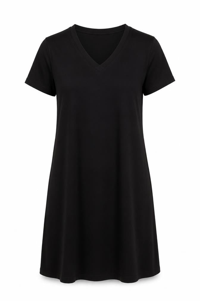 Antthony Womens Black Polyester T-Shirt Dress Size L V-Neck Pullover