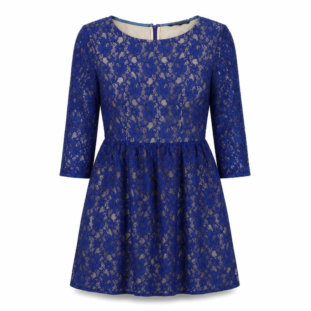 French Connection Womens Blue Polyamide A-Line Size 12 Round Neck Zip