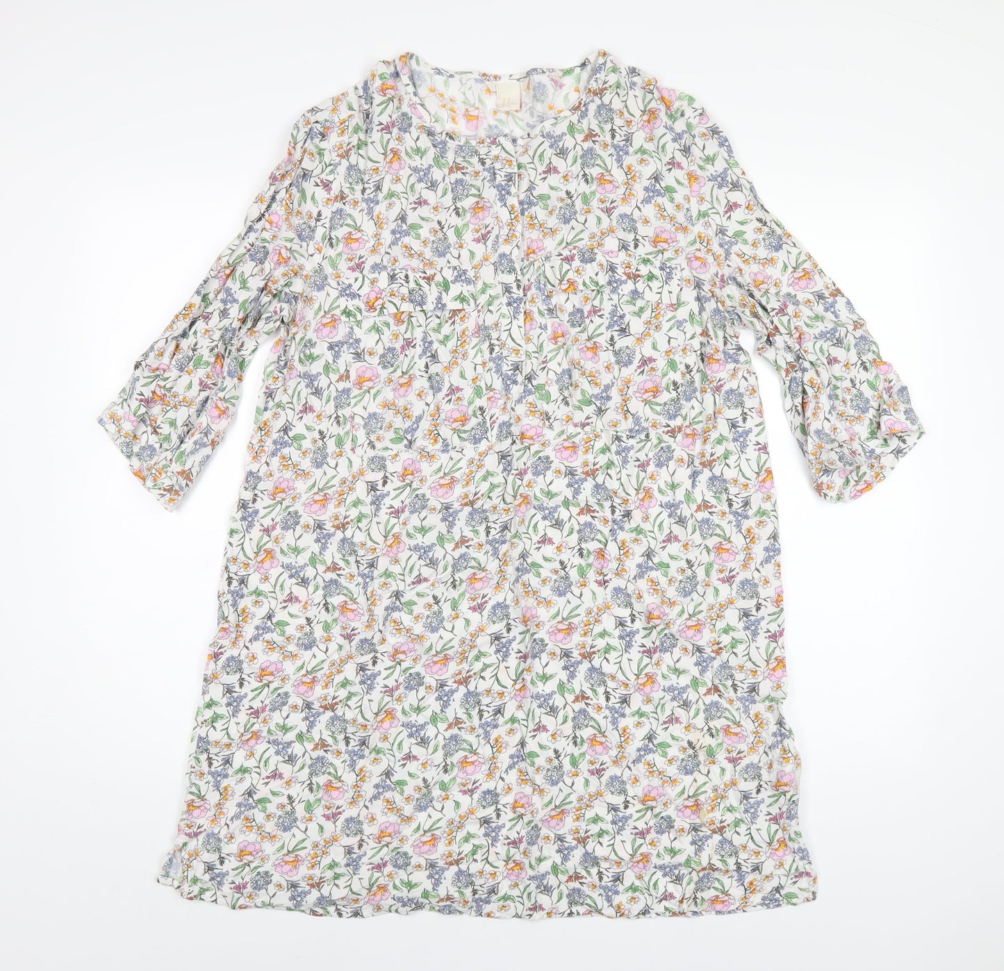 H&M Womens Multicoloured Floral Viscose A-Line Size 12 Round Neck Button