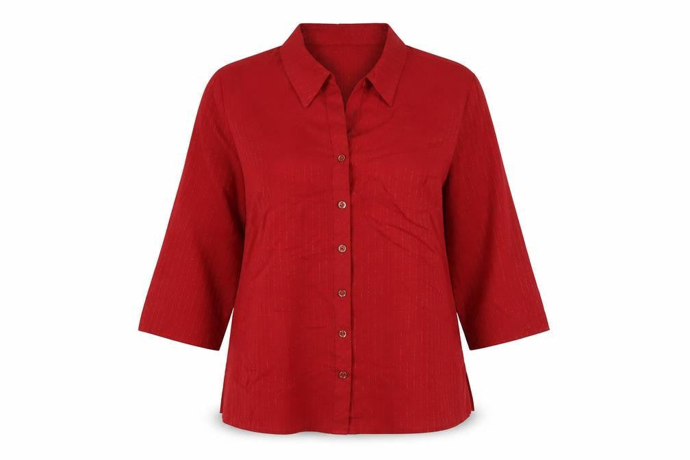 Marks & Spencer Womens Red Polyester Basic Button-Up Size 12 Collared