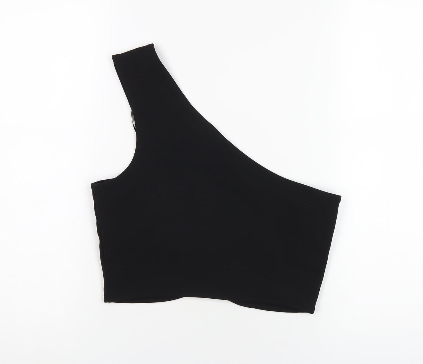 Zara Womens Black Polyester Cropped T-Shirt Size L One Shoulder