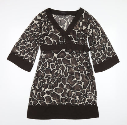 Additional front view of Principles women’s brown geometric polyester a-line, size UK 10, v-neck zip