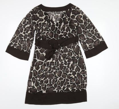 Back view of Principles women’s brown geometric polyester a-line, size UK 10, v-neck zip