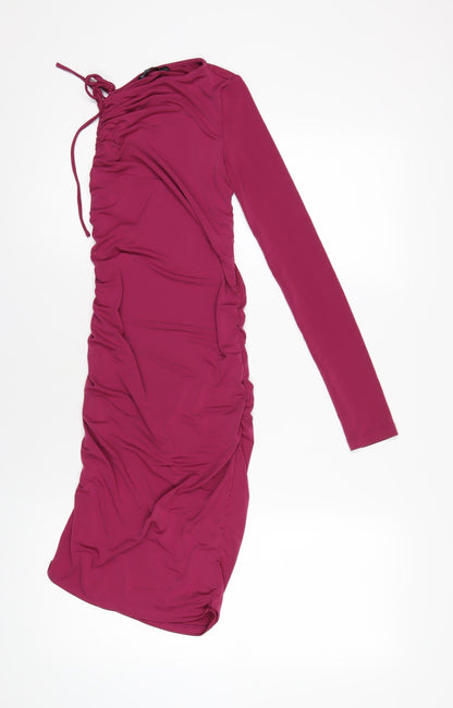 Pull&Bear Womens Pink Polyester Bodycon Size XS Round Neck Pullover