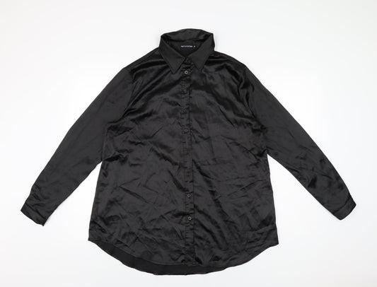 PRETTYLITTLETHING Womens Black Polyester Basic Button-Up Size M Collared