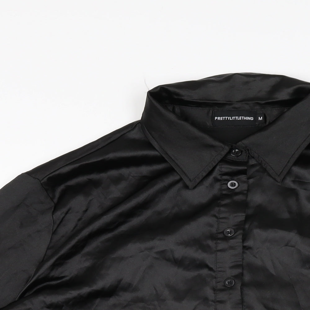 PRETTYLITTLETHING Womens Black Polyester Basic Button-Up Size M Collared