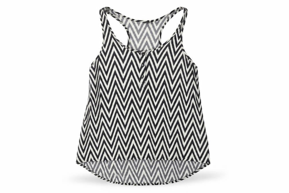 H&M Womens White Geometric Viscose Basic T-Shirt Size 6 Scoop Neck