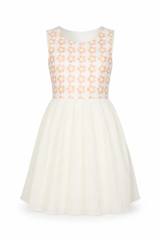 Darling Womens Ivory Floral Polyester Skater Dress Size S Round Neck Zip