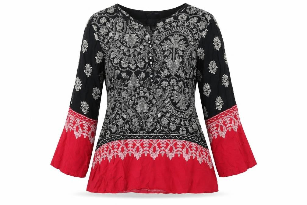 Limelight Womens Black Geometric Polyester Basic T-Shirt Size M V-Neck