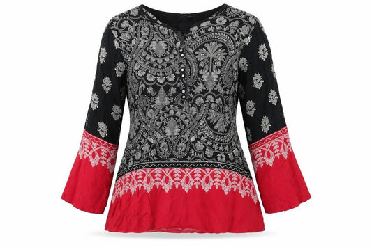 Limelight Womens Black Geometric Polyester Basic T-Shirt Size M V-Neck