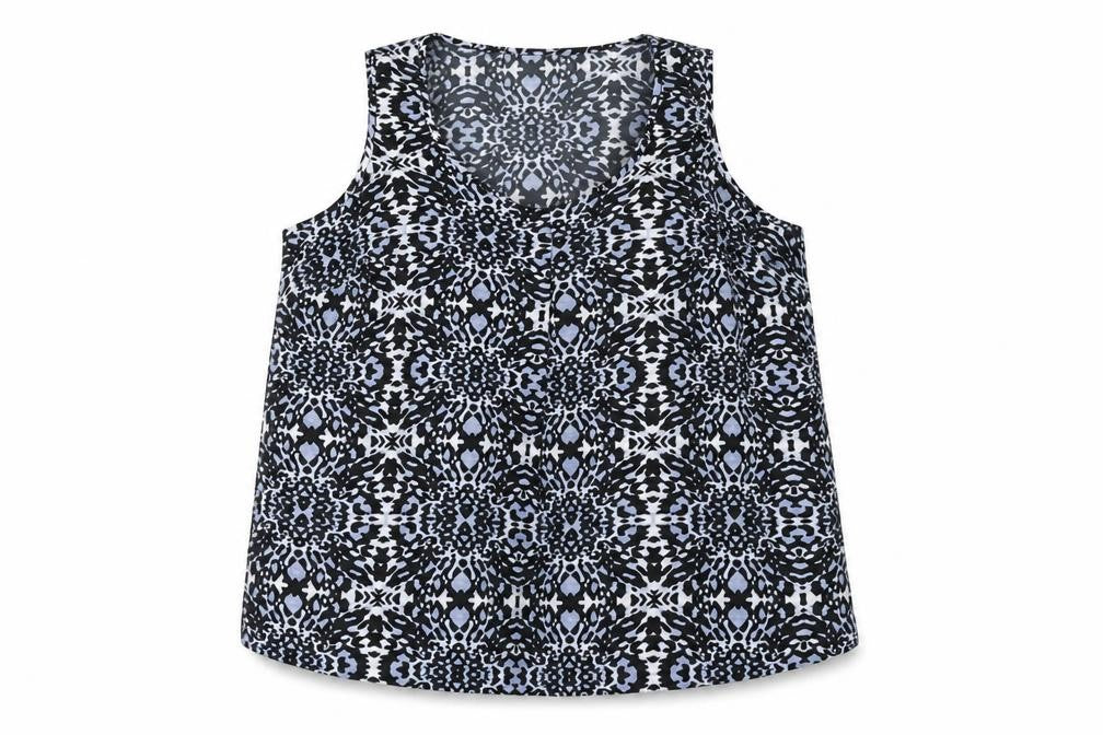 Anthology Womens Blue Geometric Polyester Basic Blouse Size 26 Scoop Neck