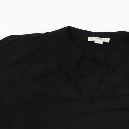 Monsoon Womens Black Viscose Basic Blouse Size 12 V-Neck