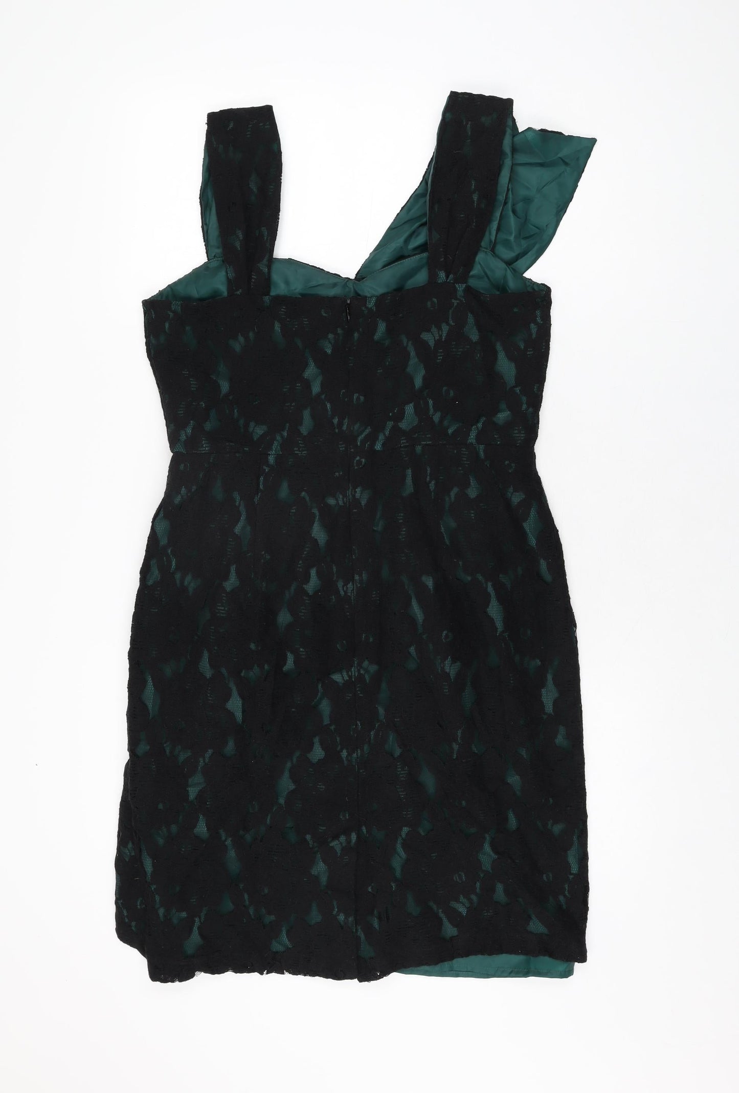 Per Una Womens Black Geometric Cotton Bodycon Size 12 V-Neck Zip