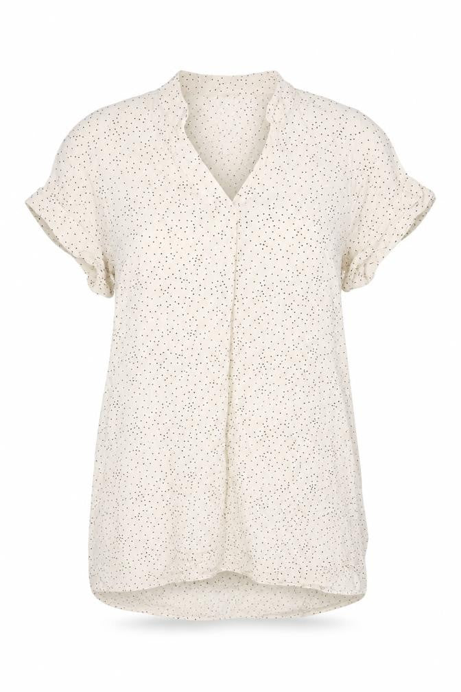 H&M Womens Ivory Polka Dot Viscose Basic T-Shirt Size 6 V-Neck
